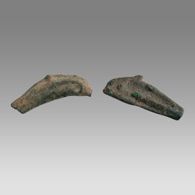 Lot of 2 Ancient Greek Olbia Bronze Dolphin Unit, coins (400-350 BC)
