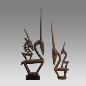 Pair of African Bamana Chiwara Antelope Headdresses.