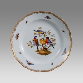 Large German, Meissen Porcelain Bowl With Birds, Marked.
