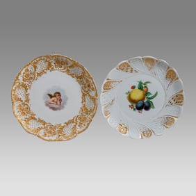 Lot of 2 German, Meissen Porcelain Plates, Marked.