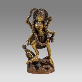 Kaali Brass Statue Shiva Meditation Durga Kaali Maa Hindu goddess.
