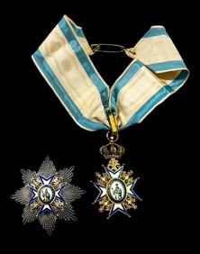 Lot of 2 antique Royal Order of Saint Sava gilt silver grand cross badge, Medals.