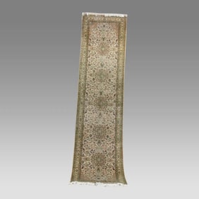Turkish, Hereke Silk Runner carpet. Signed. Size 130 x 24 inches.
