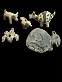 Lot of 5 Ancient Pre Columbian Pottery Animals c.100 BC- 500 AD.