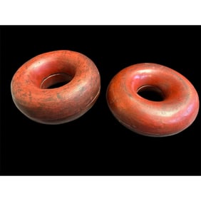 Antique Chinese Red Black lacquered Donut Jewelry Boxes Ceremonial Necklace Chao Zhu (2).