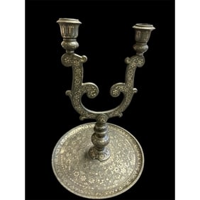 19th century Indian, Bidri Silver inlaid Candlestick.