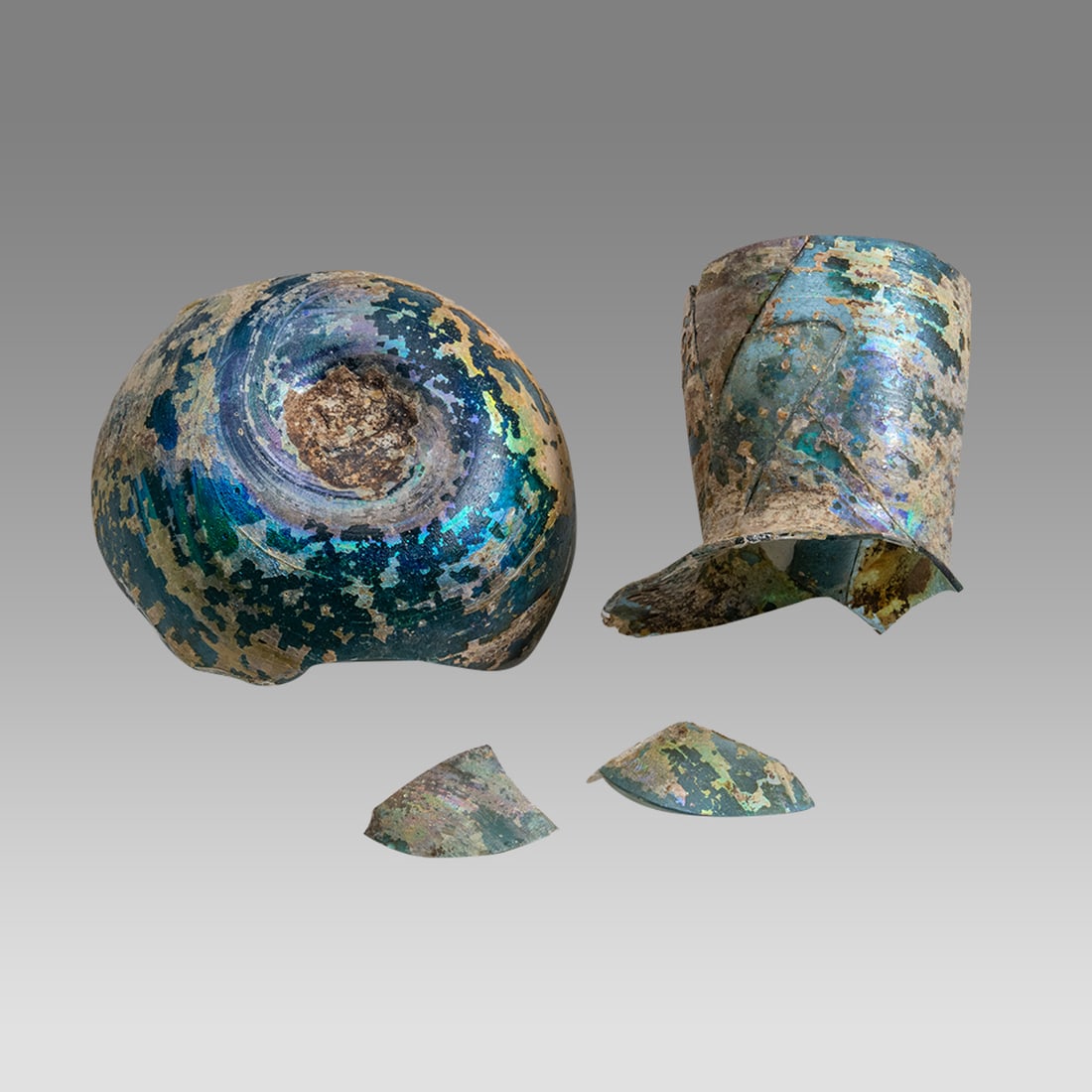 Ancient Roman Blue Glass Bottle c.2nd-4th century AD. Damaged.