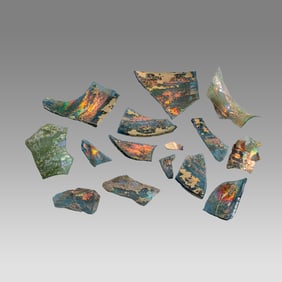 Lot of 14 Ancient Roman Green Glass Fragments c.2nd-4th century AD.