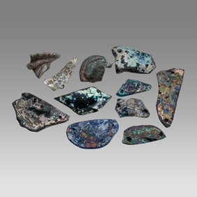 Lot of 11 Ancient Roman Blue/Green Glass Fragments c.2nd-4th century AD.