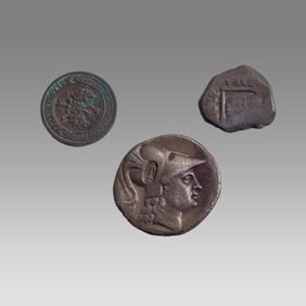 Ancient Greek SIlver Tetradrachm PAMPHYLIA. Side. Ca. 2nd-1st centuries BC. and 2 bronze coins.
