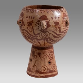 Moche Style Kero with Rattle Base and Wave Design.