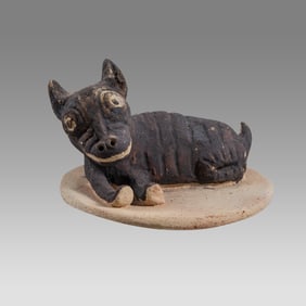 Chancay Style Pottery Lid with Dog.