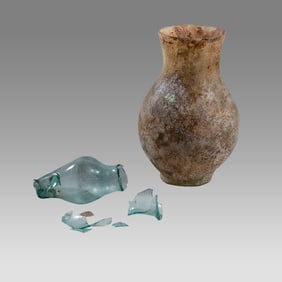 Two Damaged Ancient Glass Vessels Ca. 2nd-3rd century AD & 6th-8th century A.D.