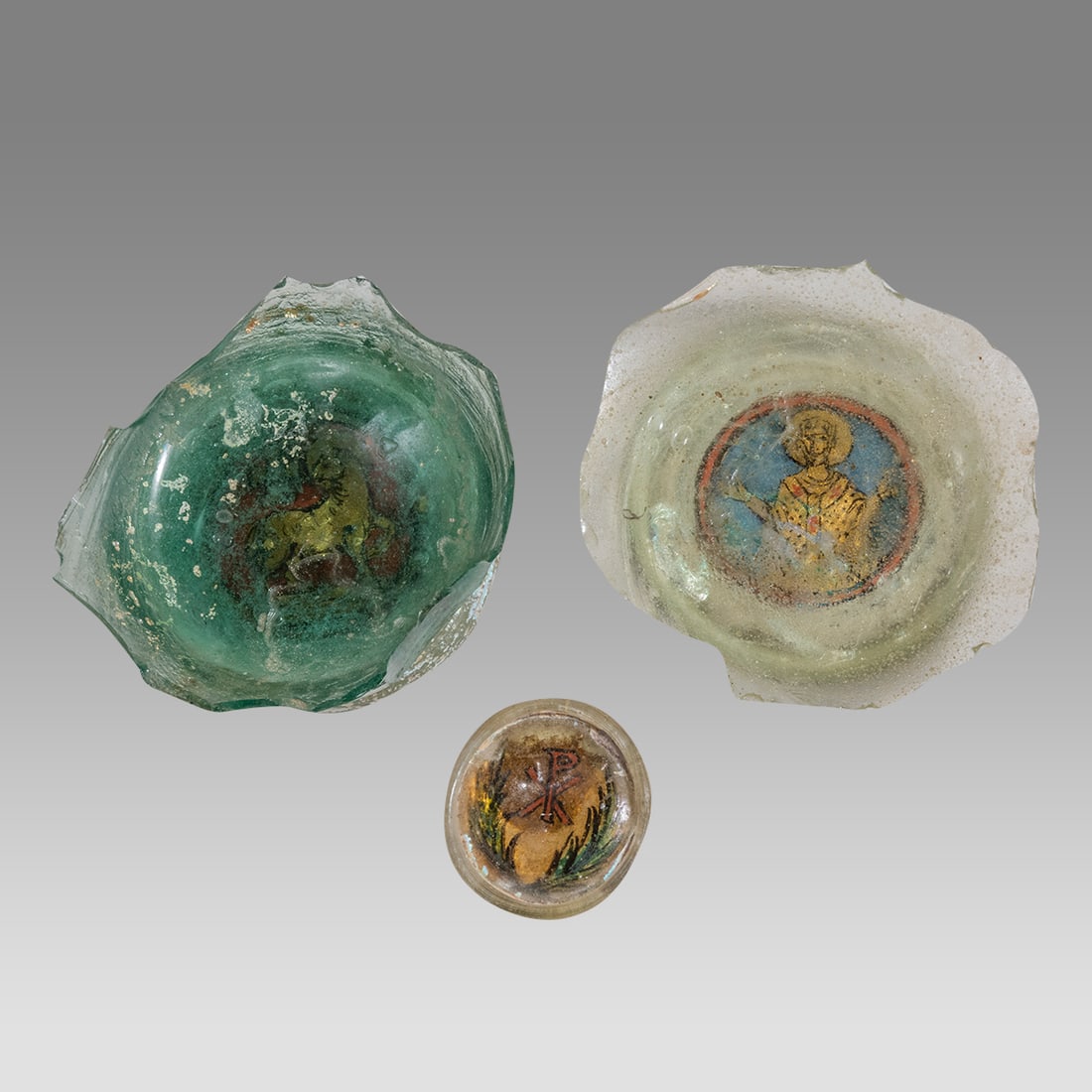 Late Roman-Byzantine Painted Glass Bases (3). (1 of 2)