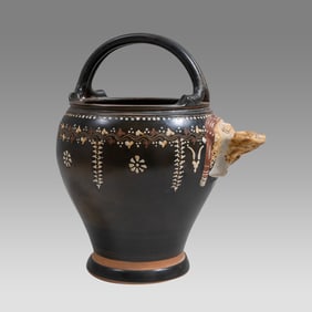 Ancient Greek Gnathian Glazed Situla with Figural Spout,Ca. 350 B.C.