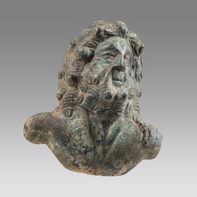 Ancient Roman Bronze Bust of Bas Relief Head of Bearded Saturn c.1st-3rd century AD.