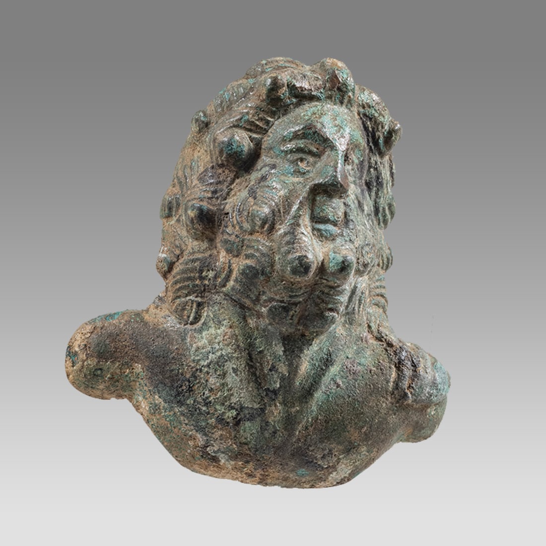 Ancient Roman Bronze Bust of Bas Relief Head of Bearded Saturn c.1st-3rd century AD. (1 of 3)