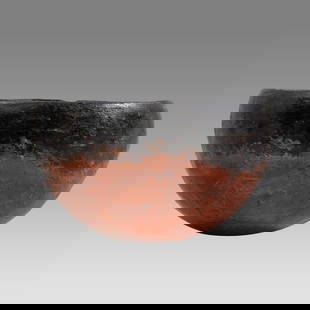 Ancient Egyptian Pre-dynastic Black Top Redware Bowl Ca. 3200 B.C.: Ancient Egyptian Pre-dynastic Black Top Redware Bowl Ca. 3200 B.C. Size 6 inches diameter. 3 3/4 inches high. Red-brown pottery bowl with a reduced fired jet black top. Provenance: EX Rosen Family