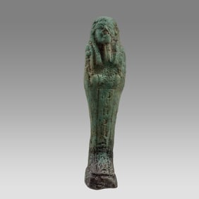 Ancient Egyptian Large Faience Ushabti. Egypt, XXVI Dynasty, 664-525 BC.