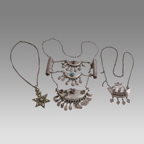 Lot of 3 Antique Middle Eastern Silver Necklaces.