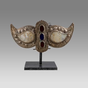 Antique Middle Eastern, Jerusalem Silvered Large Belt Buckle With Shells.