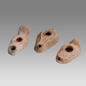 Ancient Holyland Byzantine Terracotta Oil Lamps With Cross c.5th century AD. (3)