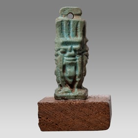 Ancient Egyptian Faience Four sided Bes Amulet Late Period c.700-30 BCE.