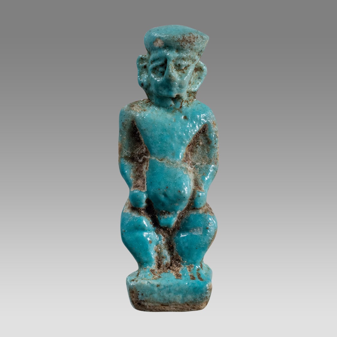 Ancient Egyptian Blue Faience Amulet of Pataikos c.700-30 BC. (1 of 2)