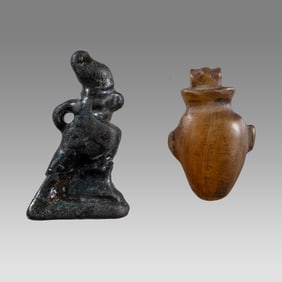 Lot of 2 Ancient Egyptian Stone Horus, Heart Amulets Late period, ca. 700-30 B.C.