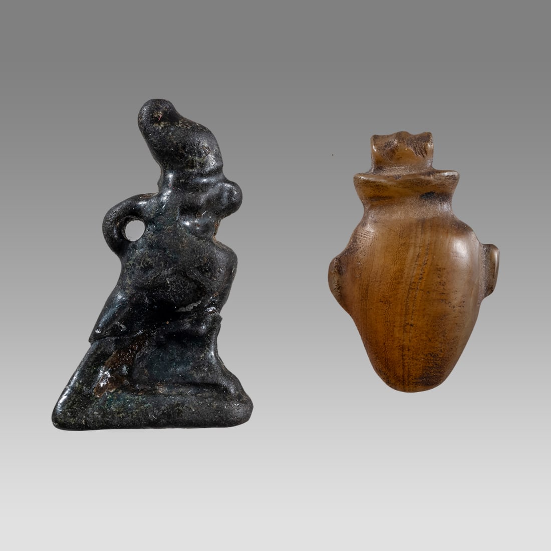 Lot of 2 Ancient Egyptian Stone Horus, Heart Amulets Late period, ca. 700-30 B.C. (1 of 2)