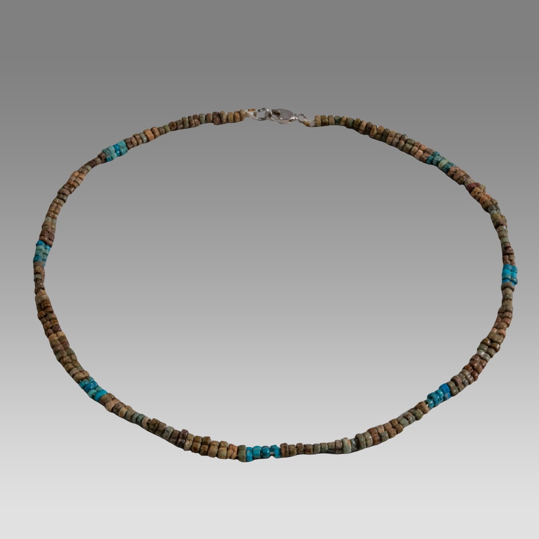 Ancient Egyptian Faience, Necklace c.300-50 BC.: Ancient Egyptian Faience, Necklace c.300-50 BC. Size 17 3/4 inches length. Great Looking single strand Faience Bead necklace. wearable. Provenance: Ex Secret Eyes Gallery New York 1970's-1980's