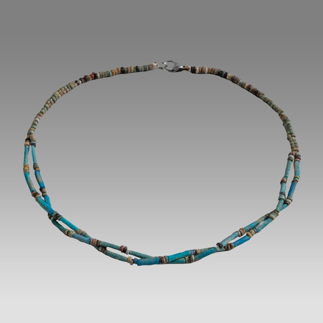 Ancient Egyptian Faience, Necklace c.300-50 BC.: Ancient Egyptian Faience, Necklace c.300-50 BC. Size 17 3/4 inches length. Great Looking double strand Faience Bead necklace . wearable. Provenance: Ex Secret Eyes Gallery New York 1970's-1980's