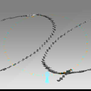 Ancient Egyptian Faience, Necklace c.300-50 BC.: Ancient Egyptian Faience, Necklace c.300-50 BC. Size 18 inches length. Great Looking single strand Faience Bead necklace with amulet. wearable. Provenance: Ex Secret Eyes Gallery New York
