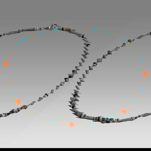 Ancient Egyptian Faience, Necklace c.300-50 BC.: Ancient Egyptian Faience, Necklace c.300-50 BC. Size 16 inches length. Great Looking single strand Faience Bead necklace with agate beads. wearable. Provenance: Ex Secret Eyes Gallery New York