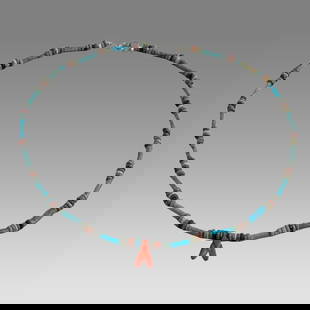 Ancient Egyptian Faience, Necklace c.300-50 BC.: Ancient Egyptian Faience, Necklace c.300-50 BC. Size 16 1/2 inches length. Great Looking single strand Faience Bead necklace with amulet. wearable. Provenance: Ex Secret Eyes Gallery New York