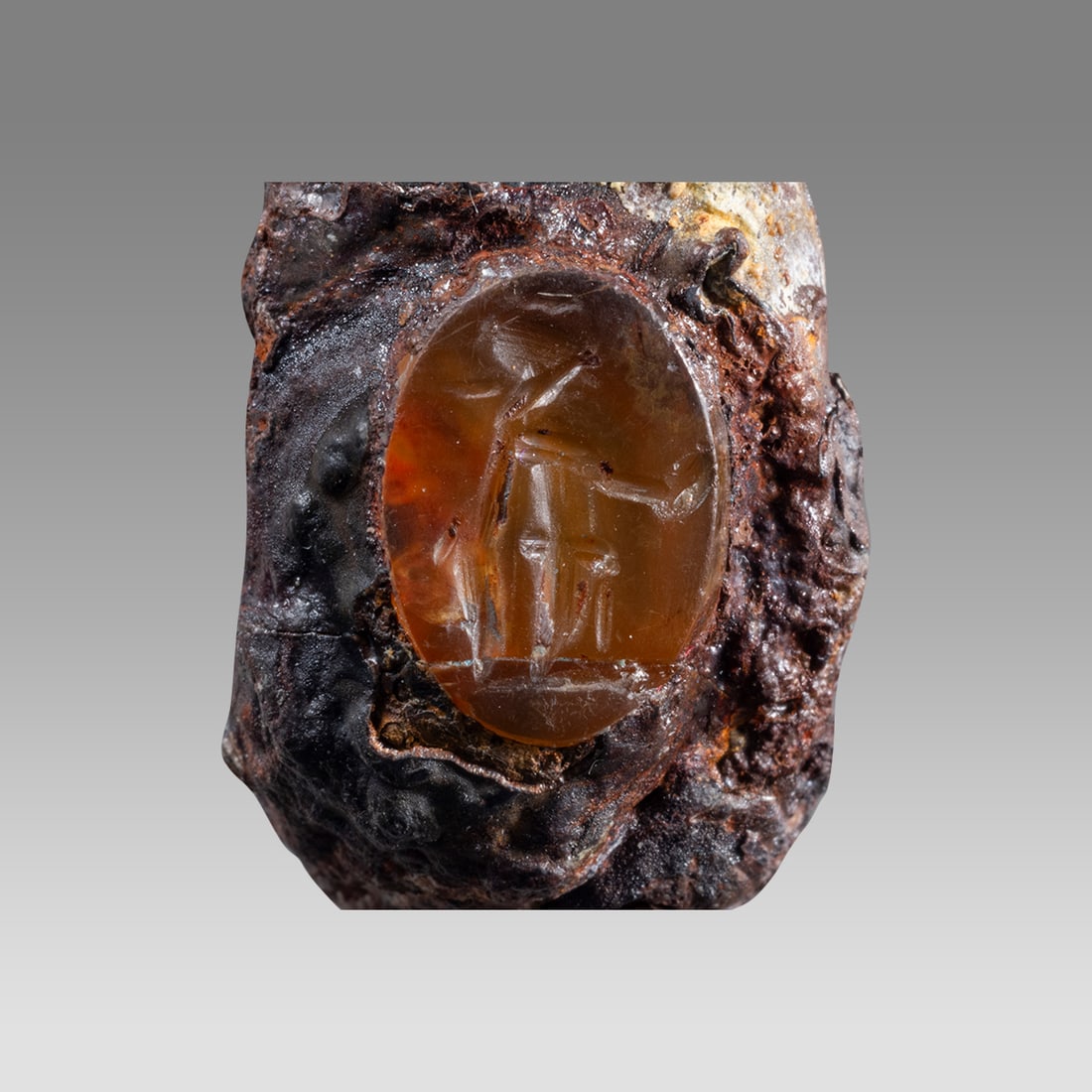 Roman Bronze ring with fortuna agate intaglio c.2nd century AD. (1 of 2)
