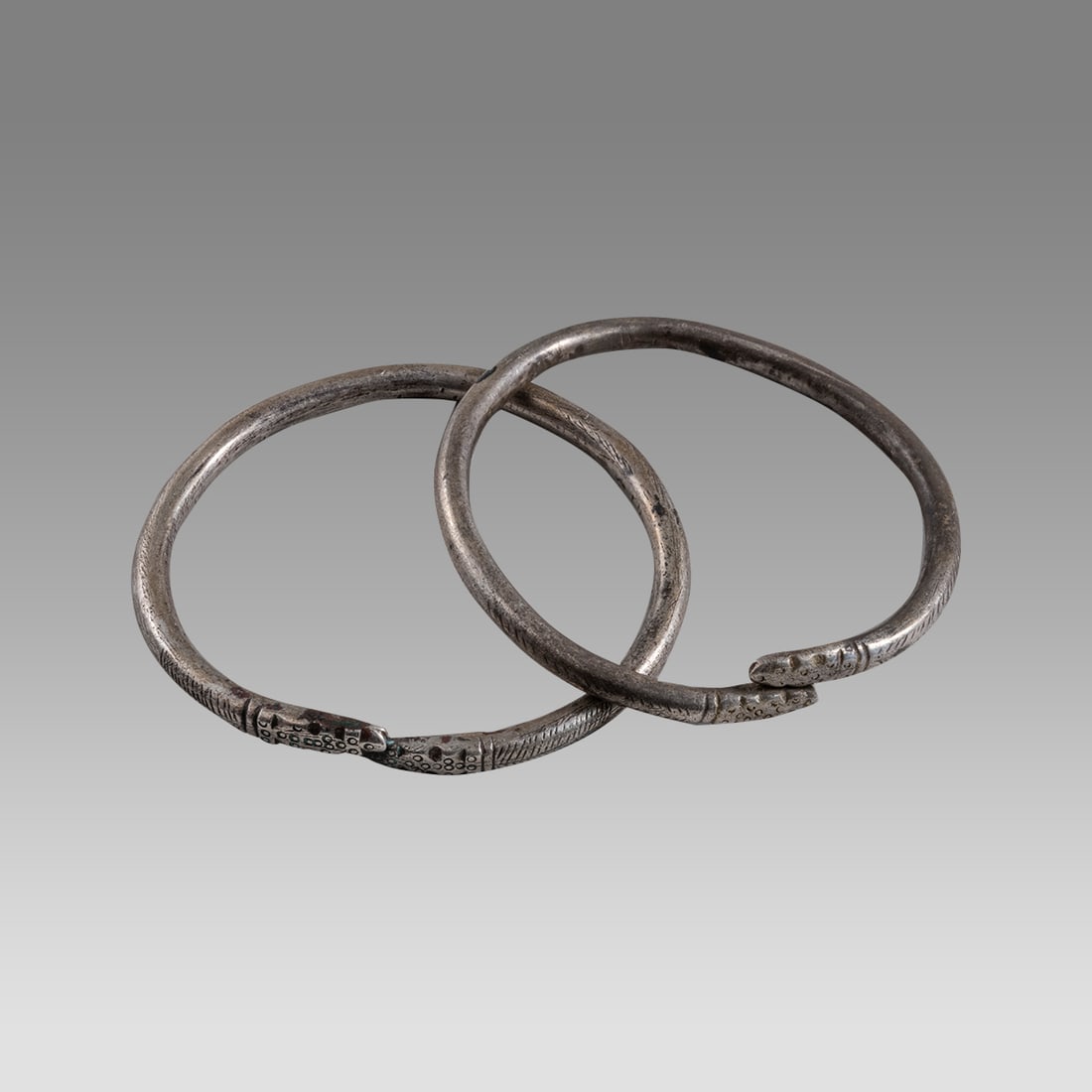 Lot of 2 Ancient Roman silver Snake bracalets c.2nd century AD. (1 of 2)