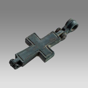 Ancient Byzantine Bronze Reliquary Cross c.8th century AD.