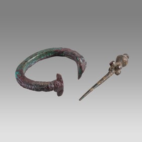 Ancient Rroman Iron Bracalet, bronze Pin c.2nd-4th century AD.
