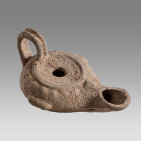 Ancient Roman Terracotta Oil Lamp With handle c.2nd century AD.