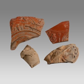 Lor of 4 Ancient Roman, North Africa Redware Fragments c.2nd century AD.