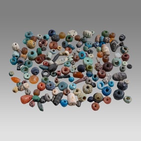 Lot of Ancient Phoenician, Roman Glass and Stone beads c.4th century BC, 4th century AD.