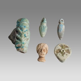 Lot of 5 Ancient Egyptian Faience and Bone Amulets Roman Period c.1st-2nd century AD.