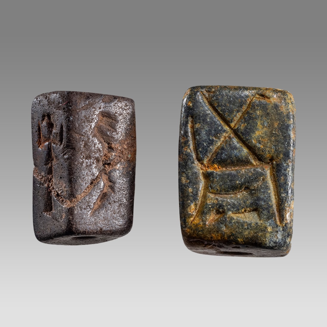 Lot of 2 Near Eastern Stone four sided Seals, (1 of 2)