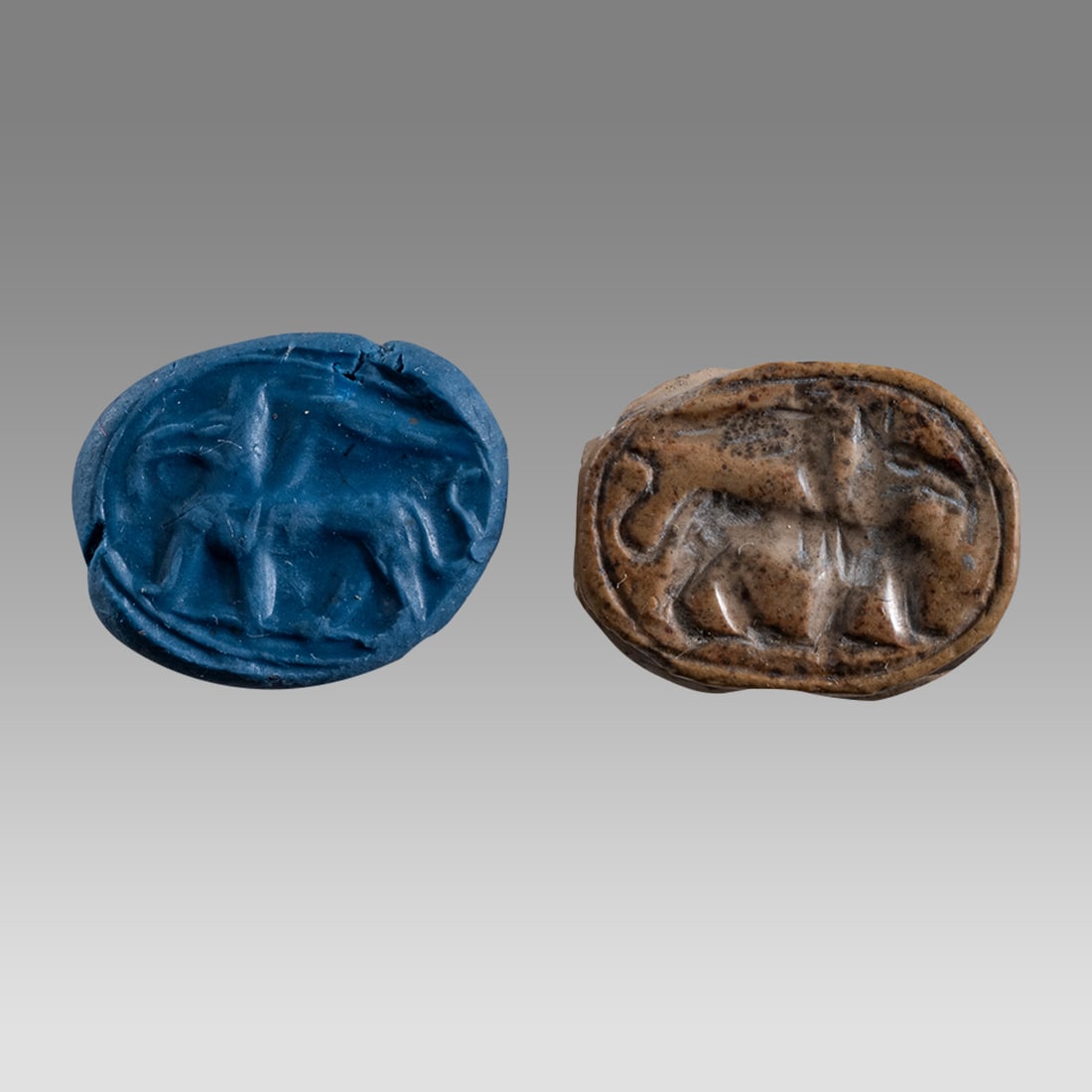 Near Eastern Stone Scarab Seal c.650 BC.: Near Eastern Stone Scarab Seal c.650 BC. Size 17 x 13 mm. Scarab seal amulet with Animal at base, suspension hole through the side, Ex NYC Collection acquired in the USA Market 1990s