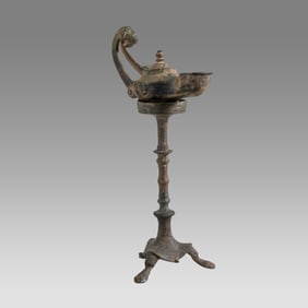 Ancient Roman large Bronze Oil Lamp with Stand c.2nd century AD.