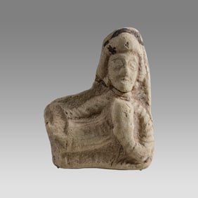 Terra Cotta Parthian banqueter Figure fragment- good detail to face. -3 inches. - Ca. 1st-3rd C AD.