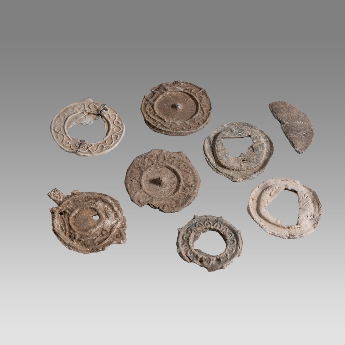 Lot of 8 fragmentary Roman lead ritual mirrors Roman Period c.2nd century AD. (1 of 1)