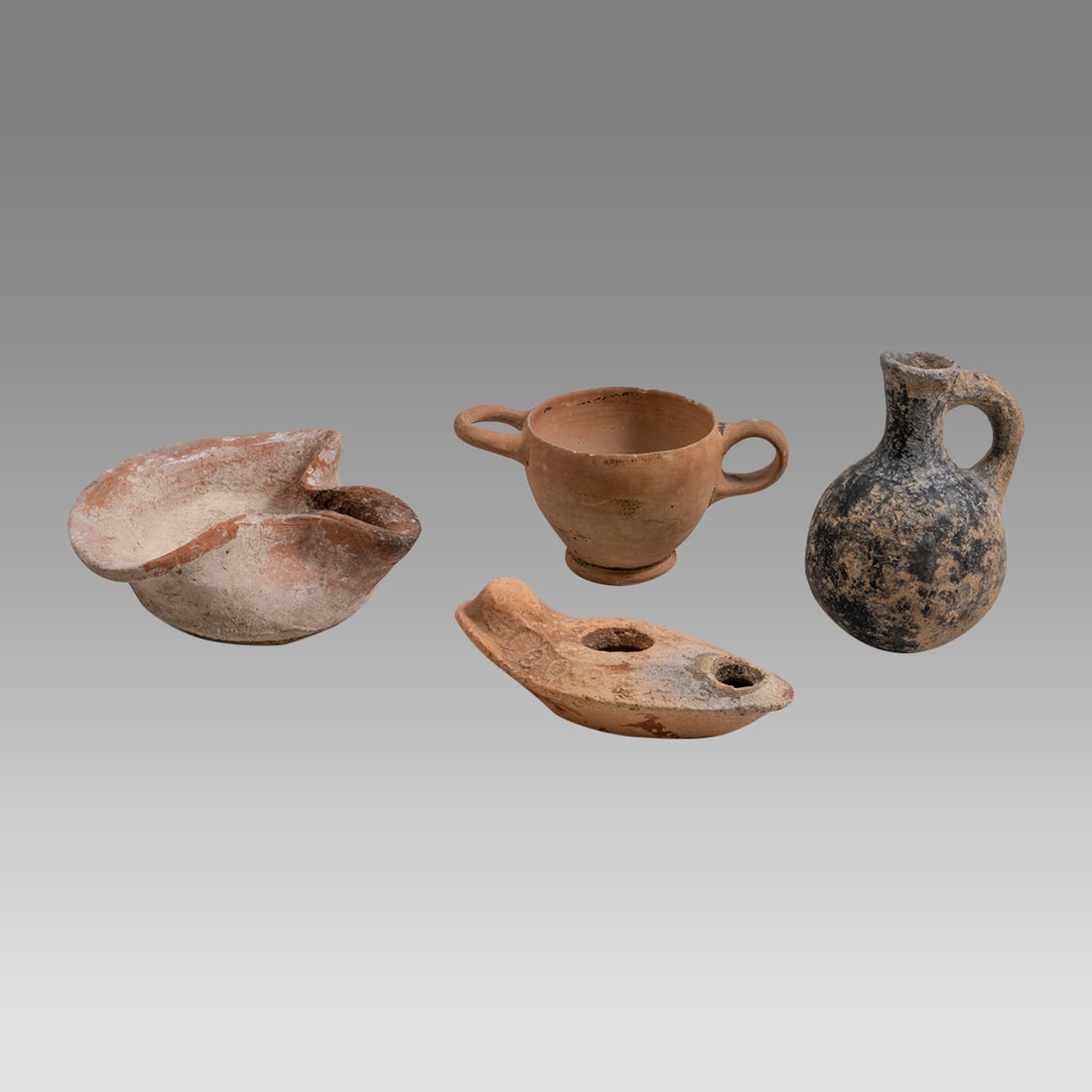 Ancient Holyland Pottery Vessels, Greek Skyphos c.1000 BC-400 AD.(4) (1 of 2)