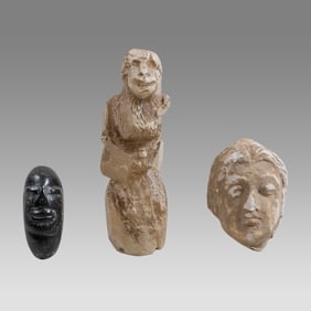 Ancient Gandharan Stucco Head of Buddha, Stone Monkey, Black Stone Head. (3)
